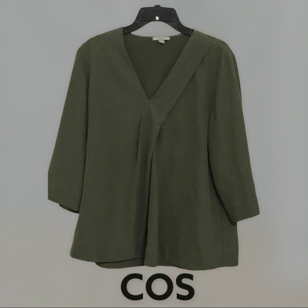COS Green Cupro  Pleated Front Top